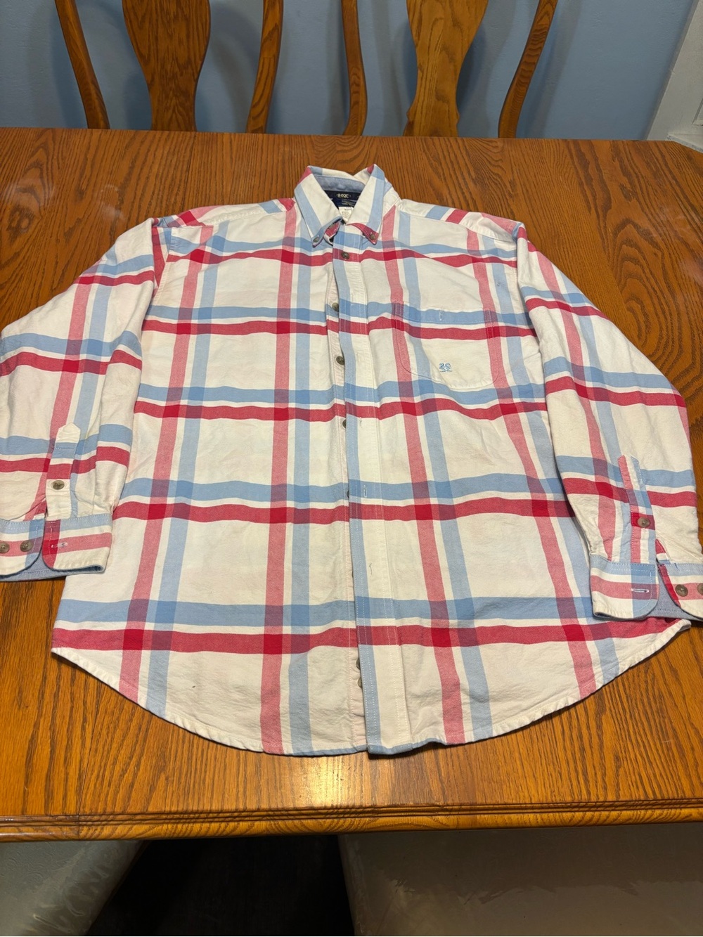 Twisted X White Plaid Button-Down Shirt with Red & Light Blue Stripes